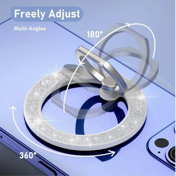 MagSafe Phone grip Holder Kickstand Phone Grip Finger Ring Grip White Glitter - Picture 6 of 7
